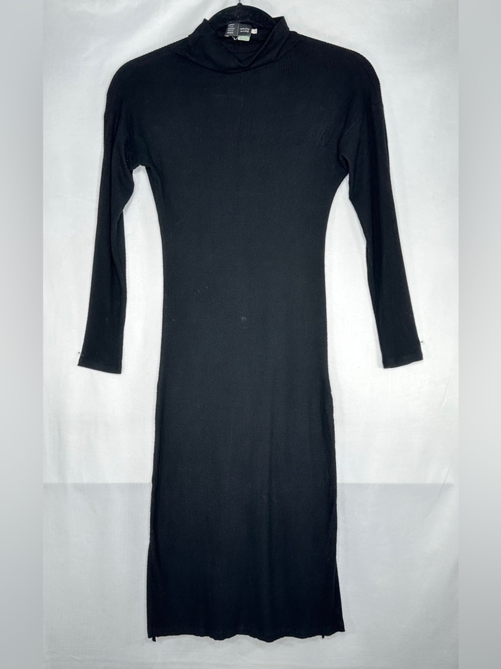 Saturday Sunday Anthropologie Emily Black Ribbed Knit Midi Dress Ruched‎  Sz S
